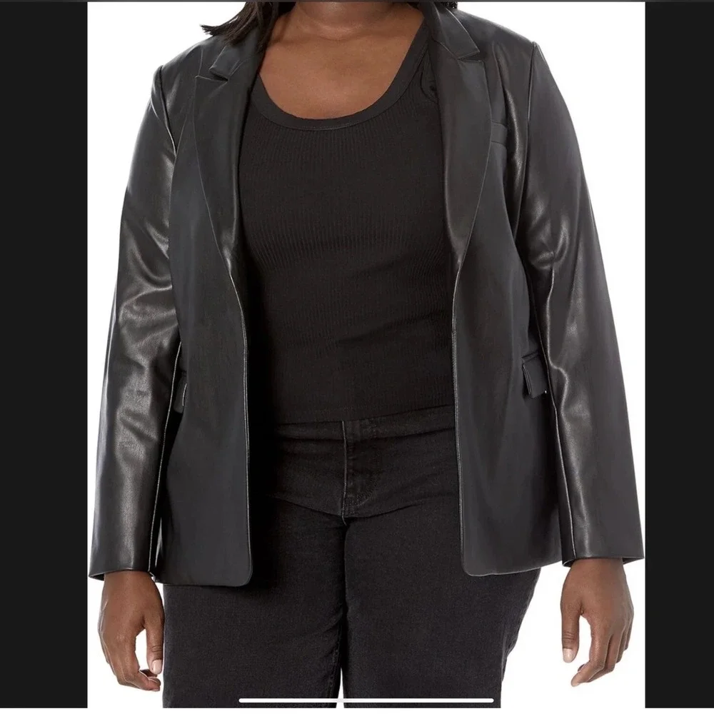 The Drop Anouk Faux‎ Leather Single Button Oversized Blazer Black XL New W/ Tags